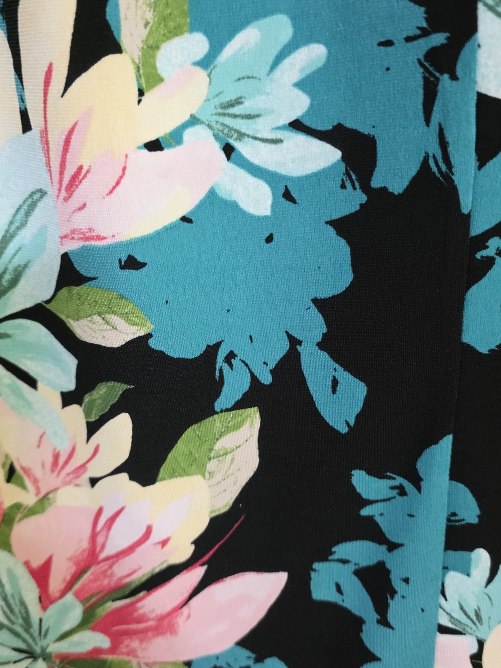 JM Collection Black Floral V-Neck Blouse with Teal and Pink Blooms - Picture 5 of 7